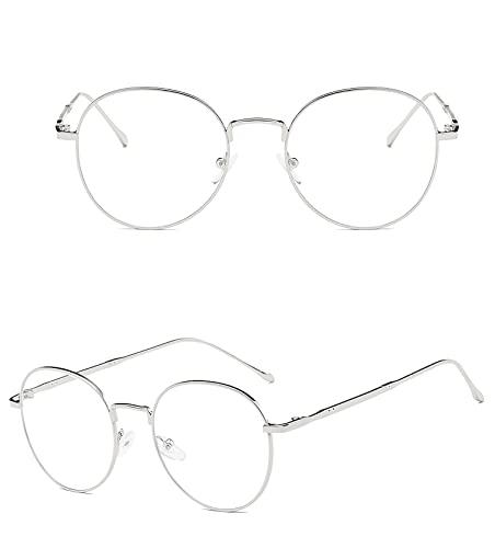 Gafas Luz Azul,Gafas Metal Redondas Estilo Retro de los Años Sesenta Hombre y Mujer con Montura de Metal-acero Fino Retro Vintage Lente Antiluz Azul,Anti UV