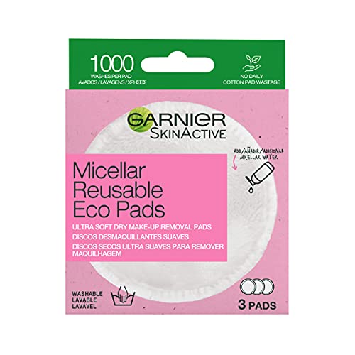 GARNIER Skin Active Discos Desmaquillantes Reutilizables de Microfibra, Lavables Hasta 1000 Usos, Eliminan Impurezas y Hasta El 100% del Maquillaje, 3 Pads