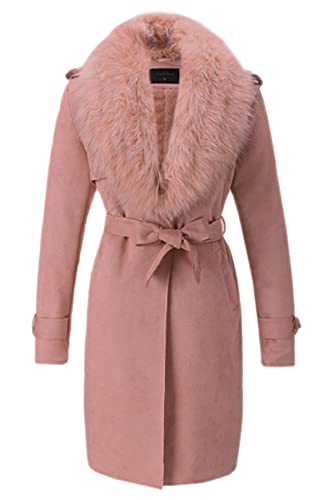 Giolshon Chaqueta de piel Sintética de Gamuza para Mujer, Abrigo Largo Cálido de Invierno con Cuello de piel FF20 Rosa XXL
