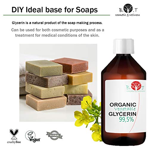 Glicerina Vegetal Líquida. 100% Orgánica y con Certificado Ecológico. Hidratante Natural de Piel y Cabello. Apta para elaborar jabones, cosmética casera y repostería 1.32 kg / 1000 ml