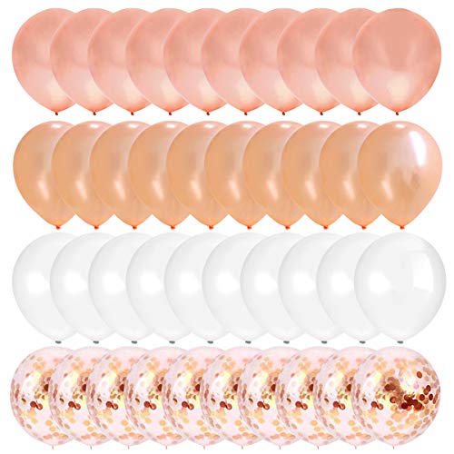 Globos de Fiesta SKYIOL Rosado Champán Oro Rosa Blanco Confeti Látex Helio Globo 50 piezas 30 cm para Niños Niñas Celebración de Party Decoraciones Cumpleaños Boda Bebé Bautizo Día de San, Set 7