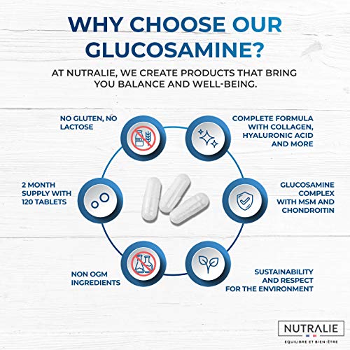 Glucosamina con Condroitina, MSM y Colágeno | Para Articulaciones, Cartílago y Huesos - Antiinflamatorio Natural que Reduce el Dolor con Ácido Hialurónico, Boswelia, Selenio, Zinc | 120 Comprimidos