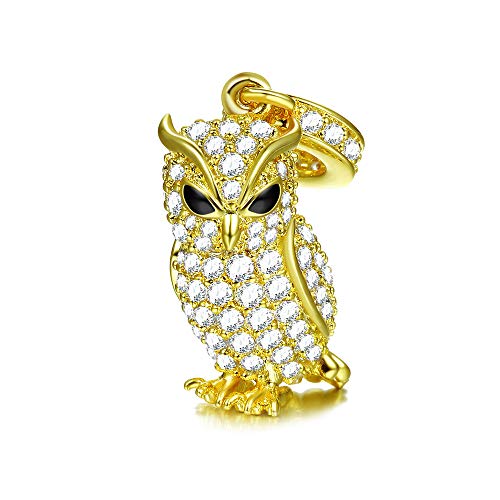 GNOCE Colgante De Búho con Colgante S925 De Plata De Ley You Guard Cuentas Chapadas En Oro De 18k con Circonita Cúbica para Pulsera Collar Joyería De Navidad Regalo para Mujeres y Hombres