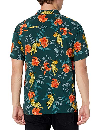 Goodthreads Slim-Fit Short-Sleeve Camp Collar Hawaiian Shirt Camisa, Leopardo/Tigre/Lirio, XS