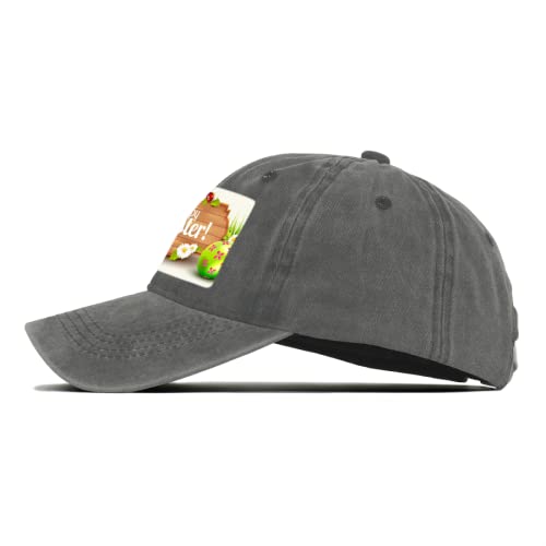 Gorra de béisbol unisex lavada vintage desgastada con huevos de Pascua felices flores de mezclilla para papá, Gris 0, talla única
