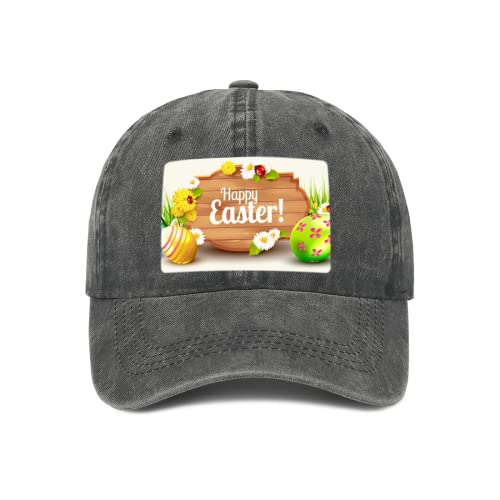 Gorra de béisbol unisex lavada vintage desgastada con huevos de Pascua felices flores de mezclilla para papá, Gris 0, talla única