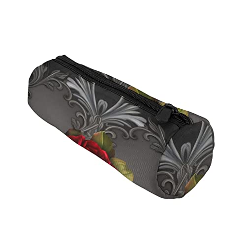 Gótico Glamour Rojo Rosa Negro Ornamental Glam Portalápices Cremallera Pen Bag Bolsa Estudiantes Papelería Bolsa de Cosméticos Almacenamiento de Viaje Bolsas de Maquillaje Bolso