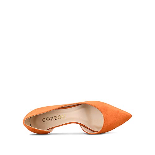 GOXEOU Zapatos de tacón de aguja de tacón de aguja de gamuza de mujer Zapatos de tacón alto D'Orsay Zapatos de tacón de aguja, color Naranja, talla 34 EU