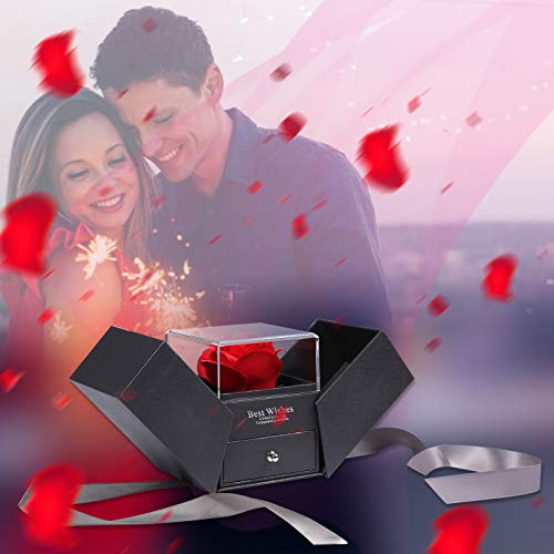 GuKKK Rosa Eterna Caja de Joyería Ramos, Rosa Eterna Caja de Joyería Bella, Rosa Eterna Caja de Almacenamiento, Caja de Joyería de San Valentín Regalos, para Aniversario, Día de la Madre (Gris)