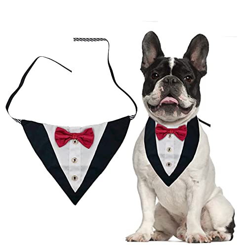 HACRAHO Collar de esmoquin para perro, 1 pieza formal de esmoquin para perro, pañuelo con pajarita ajustable para mascotas, para bodas, fiestas, perros, gatos, color rojo