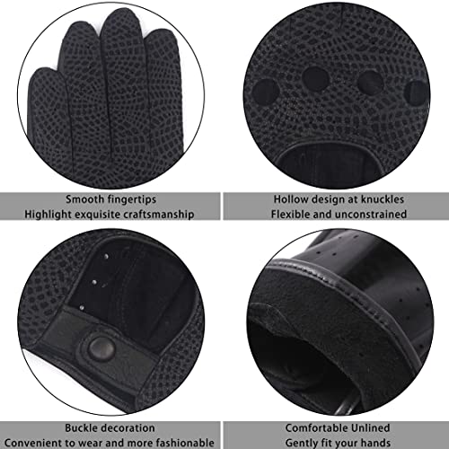 Harssidanzar Guantes de conducción de cuero de piel de cordero italianos de lujo para mujer Sin forro Actualización con acabado vintage GL009,serpiente negra,Talla XL