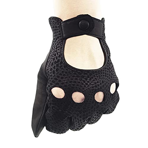 Harssidanzar Guantes de conducción de cuero de piel de cordero italianos de lujo para mujer Sin forro Actualización con acabado vintage GL009,serpiente negra,Talla XL