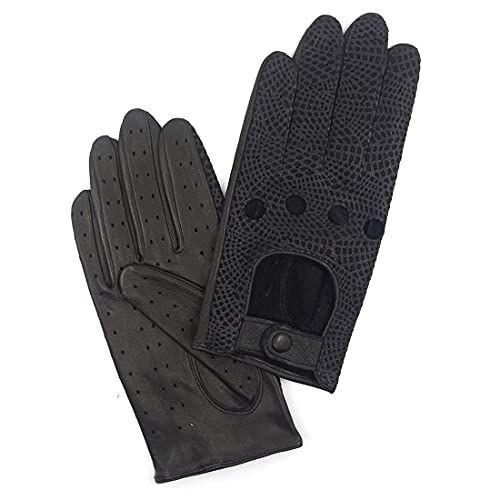 Harssidanzar Guantes de conducción de cuero de piel de cordero italianos de lujo para mujer Sin forro Actualización con acabado vintage GL009,serpiente negra,Talla XL