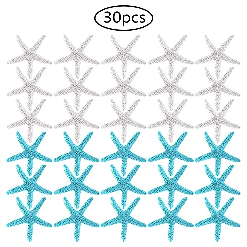 Hazrcvr Estrellas de Mar Decorativas 30 Piezas Estrellas de Mar de Color Azul y Blanco Resina Azul Estrellas de Mar Estrellas de Mar Blancas para la Decoración de Boda Decoración del Hogar