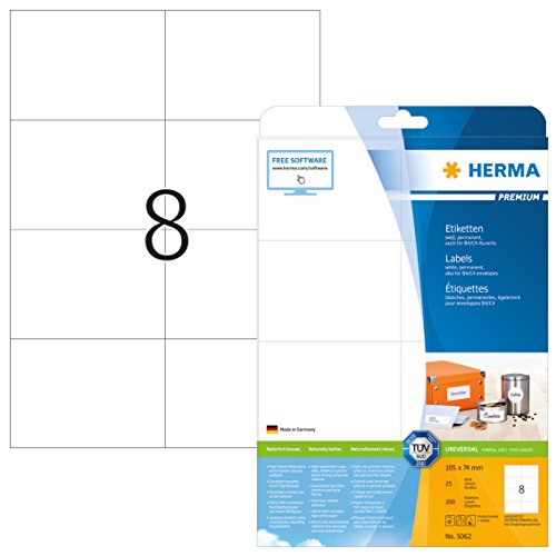 Herma 5062_ A4, 105 x 74 mm - Pack de 200 etiquetas, A4, 105 x 74 mm, color blanco