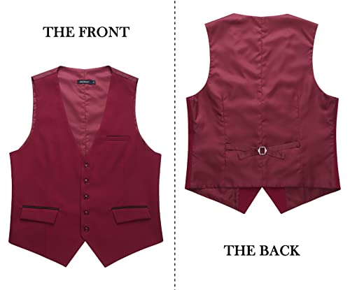HISDERN Chaleco Vino Rojo Hombre Vestir Elegante Chalecos de Boda Formal Casual chaleco Fiesta Negocio Clásico con Bolsillos Moda S