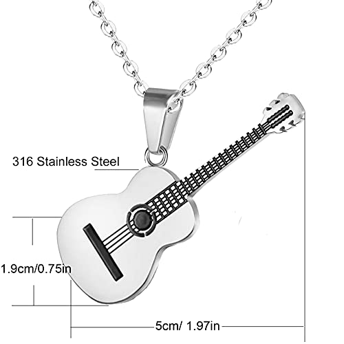 HMOOY Collar de Guitarra, Collar con Púa de Guitarra de Acero Inoxidable 316L Collar con Colgante de Guitarra para Hombre Collar de Música Regalo de Amante de La Música Joyería de Músico (plata)
