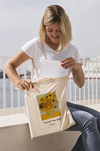 Hole Gadget S.r.l Shopping Bag de algodón 100 % de tela natural ecológica, bolsa con ilustraciones pictorias e impresiones fabricadas en Italia, natural, Talla única