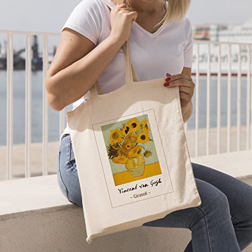 Hole Gadget S.r.l Shopping Bag de algodón 100 % de tela natural ecológica, bolsa con ilustraciones pictorias e impresiones fabricadas en Italia, natural, Talla única