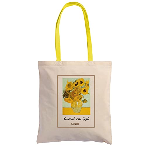 Hole Gadget S.r.l Shopping Bag de algodón 100 % de tela natural ecológica, bolsa con ilustraciones pictorias e impresiones fabricadas en Italia, natural, Talla única
