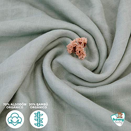 HOMYBABY® Muselina bebe 120x120 [1pc] | Muselinas bebe algodon organico y bambu | Arrullo para bebes | Manta bebe recien nacido | Regalo bebe | Sirve de toalla, gasas, paños de carro, cuna y cambiador