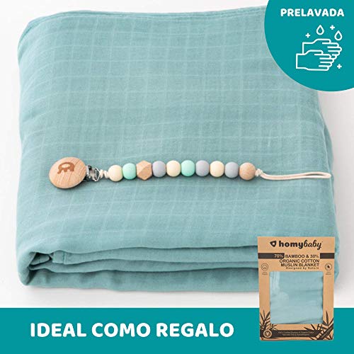 HOMYBABY® Muselina bebe 120x120 [1pc] | Muselinas bebe algodon organico y bambu | Arrullo para bebes | Manta bebe recien nacido | Regalo bebe | Sirve de toalla, gasas, paños de carro, cuna y cambiador