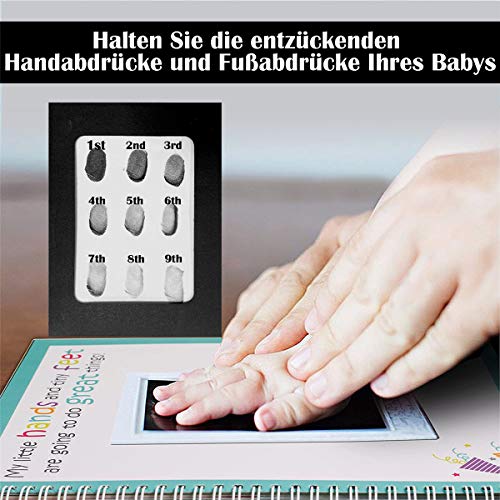 Huella bebé TBoonor huellas de perro,Almohadillas de Tinta No Tóxicas con marco de papel, tarjetas, pinzas y cuerda, la piel del bebé no entra en contacto con el color（2 Piezas） (3.Negro azul-4pcs)