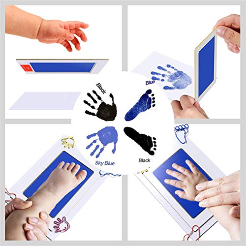 Huella bebé TBoonor huellas de perro,Almohadillas de Tinta No Tóxicas con marco de papel, tarjetas, pinzas y cuerda, la piel del bebé no entra en contacto con el color（2 Piezas） (3.Negro azul-4pcs)