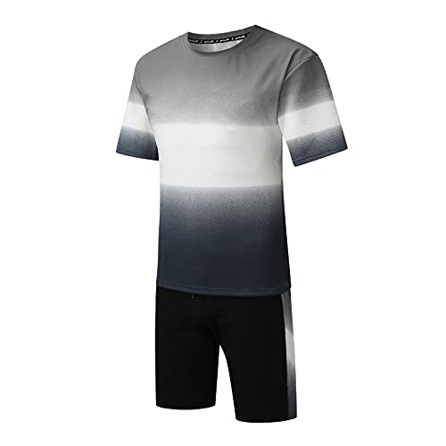 IHEHUA Camisas pantalones cortos de verano playa patchwork manga 2 piezas y pantalones cortos conjuntos de hombres trajes y conjuntos de hombres trajes de hombre, gris, XXL