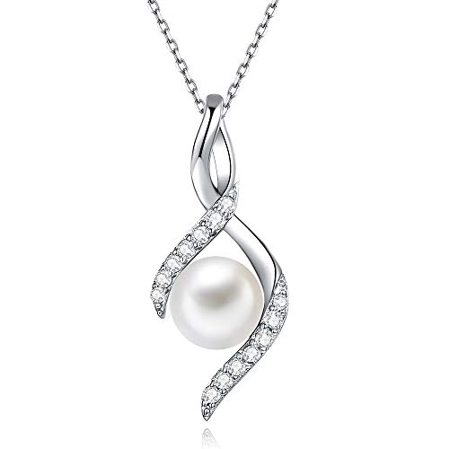 immobird Perlas Collar Collares Mujer Colgante Plata De Ley 925 y Circonita Cúbica Forma De Gota para Regalo San Valentín Día Madre