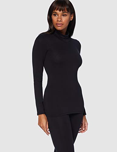 Iris & Lilly Camiseta Térmica Extra Cálida de Manga Larga Mujer, Pack de 2, Negro (Black), M, Label: M