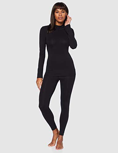 Iris & Lilly Camiseta Térmica Extra Cálida de Manga Larga Mujer, Pack de 2, Negro (Black), M, Label: M