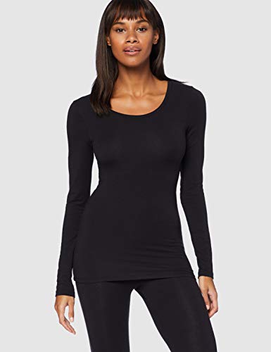 Iris & Lilly Camiseta Térmica Extra Cálida de Manga Larga Mujer, Pack de 2, Negro (Black), S, Label: S