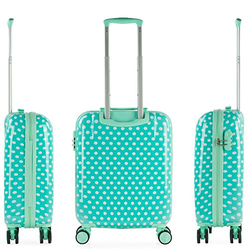 ITACA - Maleta de Viaje Infantil Juvenil Pequeña Cabina Avión Rígida y Ligera con 4 Ruedas para Niña Niño. Trolley Equipaje de Mano 55x40x20. Candado con Combinación. 702450, Color Topos Menta