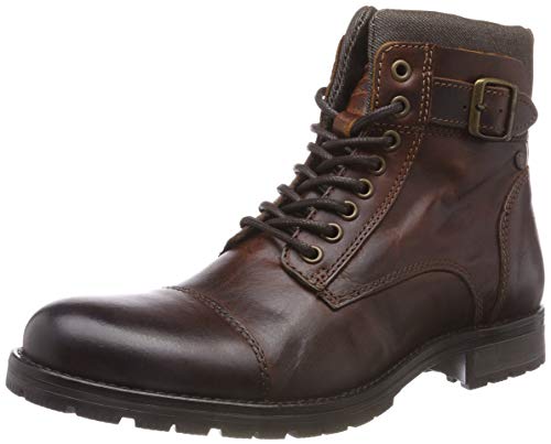 JACK & JONES JFWALBANY Leather STS, Biker Boots Hombre, Marrón(Brown Stone Brown Stone), 43 EU