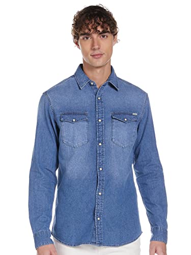 Jack & Jones Jjesheridan Shirt L/s Camisa Vaquera, Azul (Medium Blue Denim Fit:Slim), XX-Large para Hombre