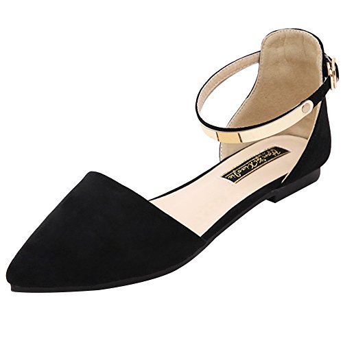 Jamron Mujer Dedo Punteado Terciopelo Bailarinas Elegante D'orsay Pumps Plano Zapatos de Vestir Negro SN02330 EU37