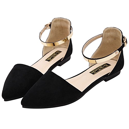 Jamron Mujer Dedo Punteado Terciopelo Bailarinas Elegante D'orsay Pumps Plano Zapatos de Vestir Negro SN02330 EU37