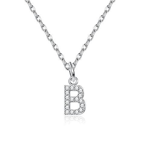 JeweBella Colgantes Iniciales Pequeñas de Plata de Ley 925 para Mujeres Niña Colgantes Letras con Crystal Cadena Collar 45 CM