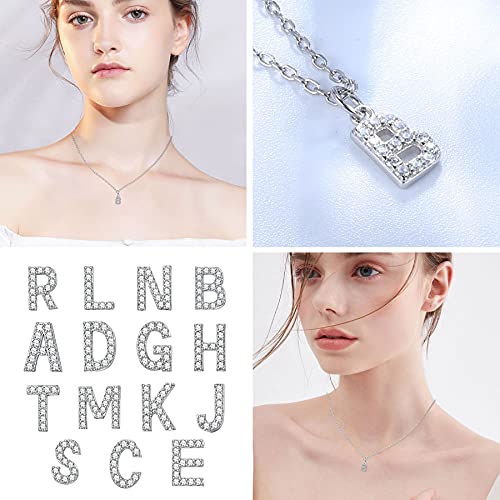 JeweBella Colgantes Iniciales Pequeñas de Plata de Ley 925 para Mujeres Niña Colgantes Letras con Crystal Cadena Collar 45 CM