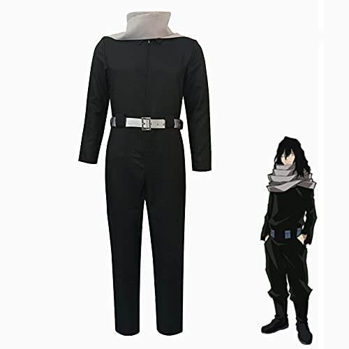 Jiumaocleu My Hero Academia Aizawa Shota Disfraz de cosplay para hombre, enterizo con cremallera completa con babero y cinturón disfraz de Halloween para adultos (negro