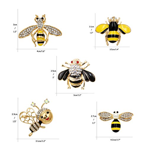 Juego de 5 broches con cristales esmaltados, diseño de abeja, para ropa, cuello, vestido, bufanda, decoración