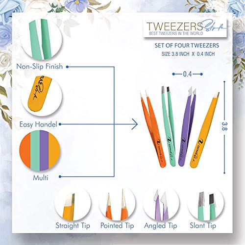 Juego de pinzas - Juego de pinzas profesionales para cejas - Pinzas de acero inoxidable para vello encarnado, vello facial, removedor de espinillas, juego de pinzas con estuche de cuero