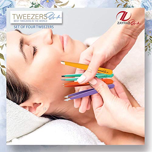 Juego de pinzas - Juego de pinzas profesionales para cejas - Pinzas de acero inoxidable para vello encarnado, vello facial, removedor de espinillas, juego de pinzas con estuche de cuero