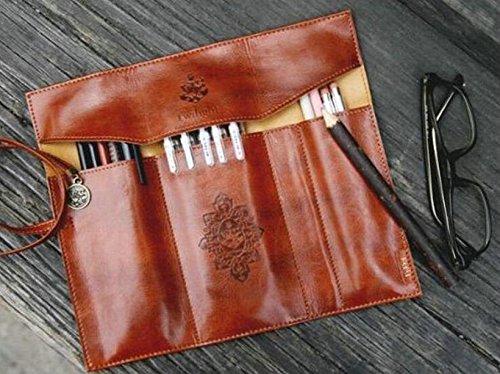 JUNGEN Estuche de Lápices Retro Bolso de Lápices de Cuero de Liado Bolsa de Cosméticos para los Estudiantes y Empleado de Oficina