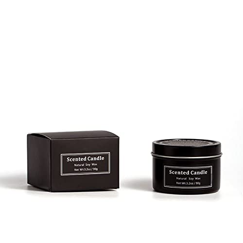 JUSM Tin Can Scented Candles, Household Scented Candles, Sandalwood Candles, Soy Wax Mixture, Wooden Wicks, Relaxing Gifts for Women (Black)