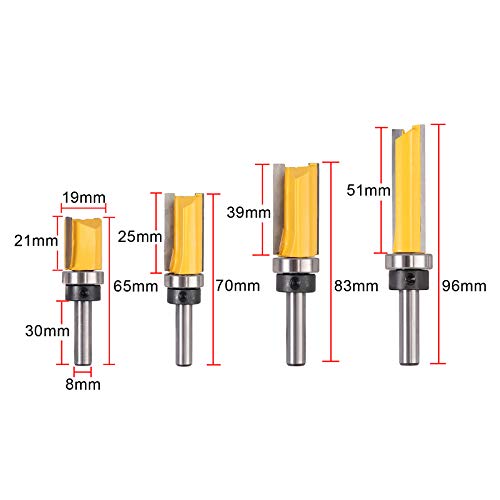 Justech 4PCS 8mm Fresas de Ranurar Profesional Router bit Juego de Fresas para Madera con Vástago de Diámetro 3/4" Fresas de Ranurar Cortador de Carpintería Cortadora de Madera Brocas para Fresadora