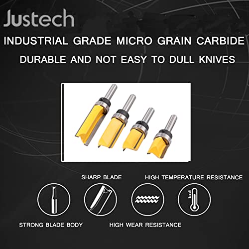 Justech 4PCS 8mm Fresas de Ranurar Profesional Router bit Juego de Fresas para Madera con Vástago de Diámetro 3/4" Fresas de Ranurar Cortador de Carpintería Cortadora de Madera Brocas para Fresadora