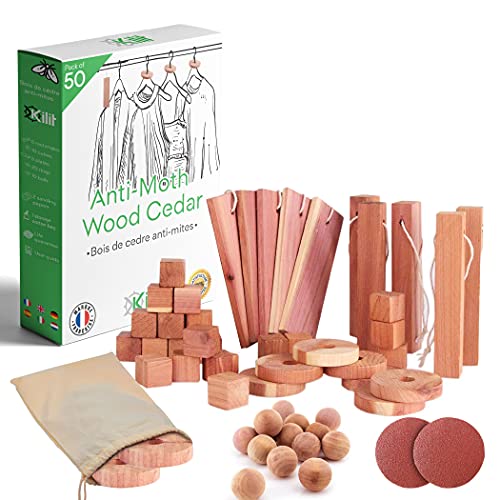 KALIGEN® ☆ AntiMites Madera de cedro | Pack de 50 | AntiMites Ropa Armario | Bolas AntiMites Natural | Anti Mites Textiles 100% Bio | Pack de 50 + + muchos regalos