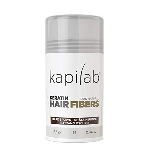 Kapilab Fibras Capilares - Disimula la falta de Cabello al Instante - Microfibras en Polvo de Queratina para Hombres y Mujeres - Tapa la Calvicie de forma Natural - 12,50gr - Castaño Oscuro